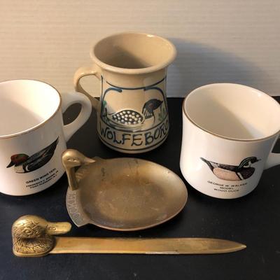 Mallard Duck Lot - Mugs, Brass Change Holder, Letter Opener -Lot 143