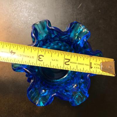 Four Miniature Vases -Blue Hobnail, Amber, Purple, Amethyst Crackle Glass -Lot 145