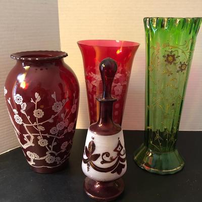 Tall Vases / Colored Glass -Lot 148