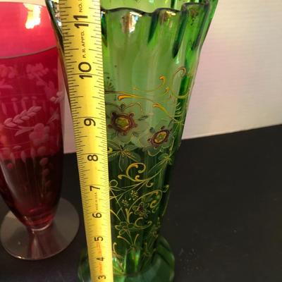Tall Vases / Colored Glass -Lot 148