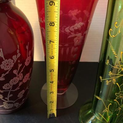 Tall Vases / Colored Glass -Lot 148