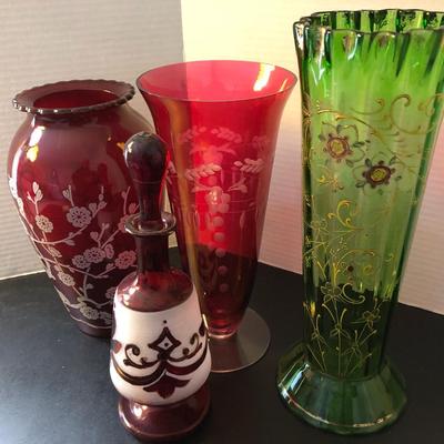 Tall Vases / Colored Glass -Lot 148