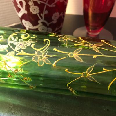 Tall Vases / Colored Glass -Lot 148