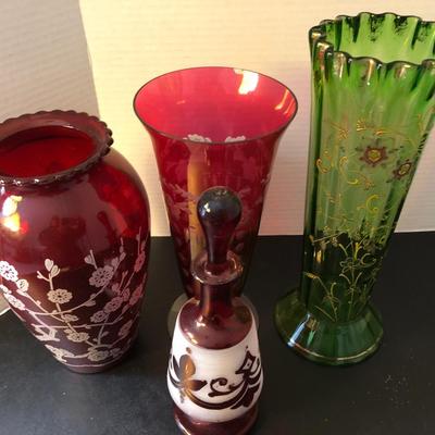 Tall Vases / Colored Glass -Lot 148