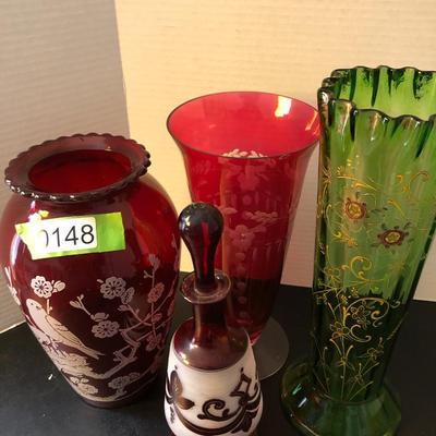 Tall Vases / Colored Glass -Lot 148