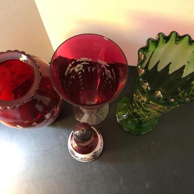 Tall Vases / Colored Glass -Lot 148