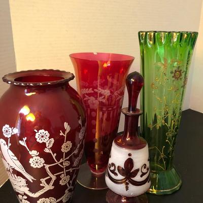 Tall Vases / Colored Glass -Lot 148