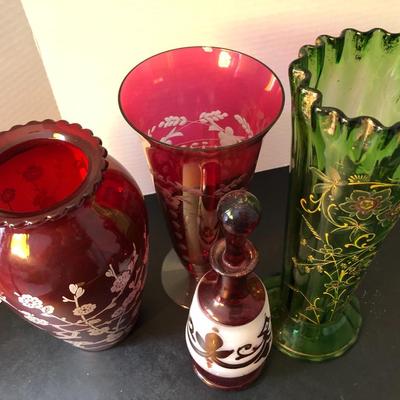 Tall Vases / Colored Glass -Lot 148
