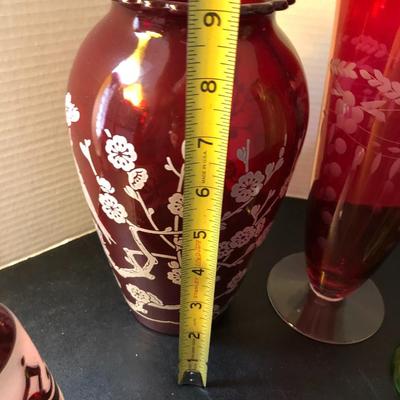 Tall Vases / Colored Glass -Lot 148