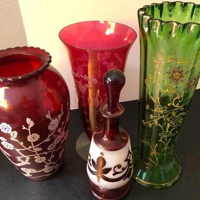 Tall Vases / Colored Glass -Lot 148
