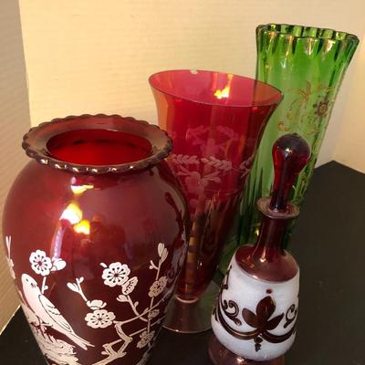 Tall Vases / Colored Glass -Lot 148