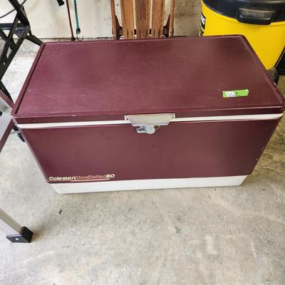 Vintage Coleman Steel Belted 80 Cooler Burgundy 1988
