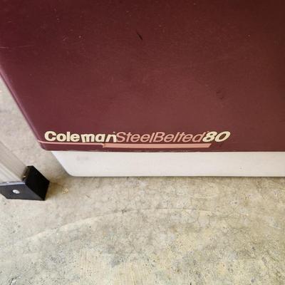 Vintage Coleman Steel Belted 80 Cooler Burgundy 1988