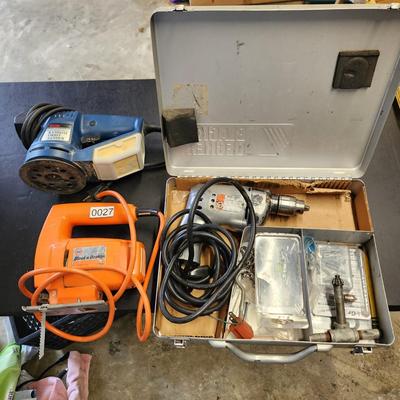 lot of 3 Power tools Black & Decker Drill ,Saber Saw  Ryobi Orbit Sander