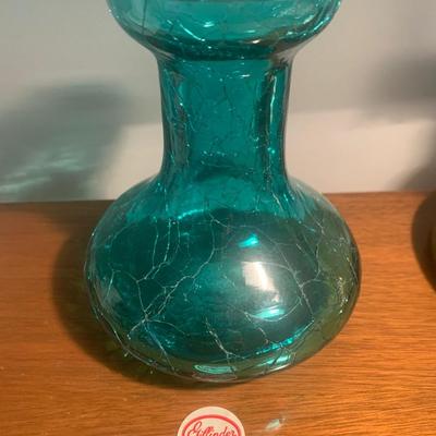 Gillinder Green Crackle Glass Vase Lot 201
