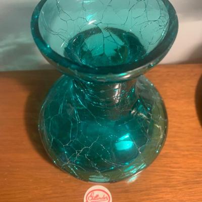 Gillinder Green Crackle Glass Vase Lot 201