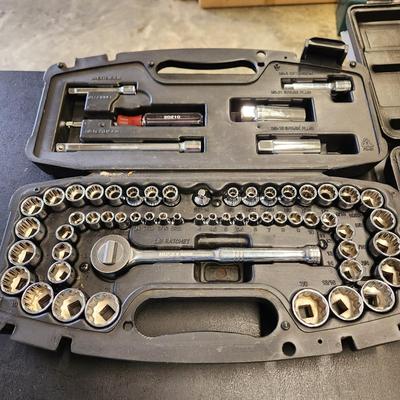 lot of 3 tool Cases Glue Gun Stapler, Drivers , Husky Socket set