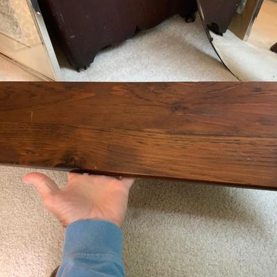 Vintage Round Mirror & Wood Wall Shelf
