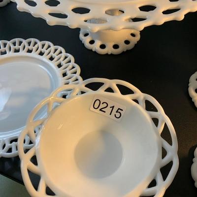 Large Lot - Vintage White Milk Glass - Raised Cake Plate Laced Pieces Candle Bases +++
