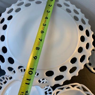 Large Lot - Vintage White Milk Glass - Raised Cake Plate Laced Pieces Candle Bases +++