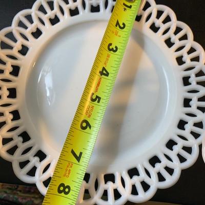Large Lot - Vintage White Milk Glass - Raised Cake Plate Laced Pieces Candle Bases +++
