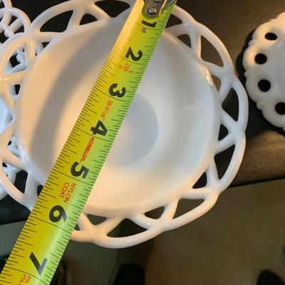 Large Lot - Vintage White Milk Glass - Raised Cake Plate Laced Pieces Candle Bases +++