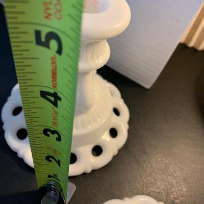 Large Lot - Vintage White Milk Glass - Raised Cake Plate Laced Pieces Candle Bases +++