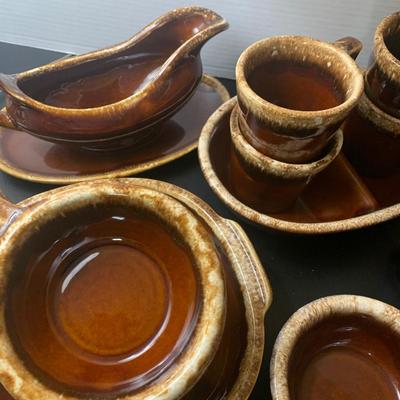 Large Lot Vintage USA Hull Pottery Oven Proof  Brown Drip Glazed Cookware Lot 216