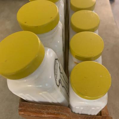 Vintage MCM 12 Piece Milk Glass Spice Set & Rack Lot 217