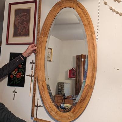 Beautiful Wood Framed Oval, Beveled Mirror
