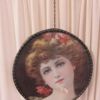 German Round Hanging Portrait of Girl - 7 1/2 inches diameter