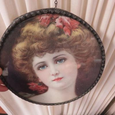 German Round Hanging Portrait of Girl - 7 1/2 inches diameter