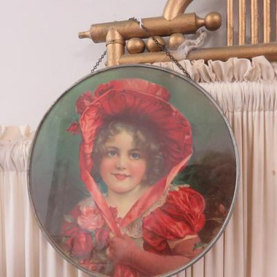 German Round Hanging Portrait of Girl wearing a Hat