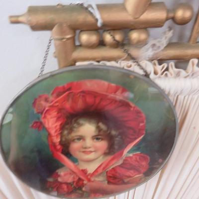 German Round Hanging Portrait of Girl wearing a Hat