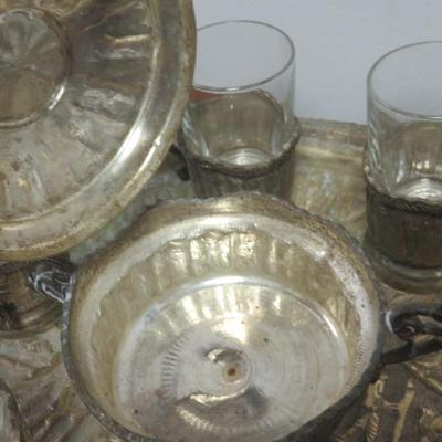 French Arcoroc Tea Set - 6 Glasses with holders, Tray, Bowl