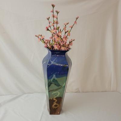 Mangum Pottery Glazed Vase and Silk Cherry Blossoms (GR-DW)