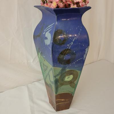 Mangum Pottery Glazed Vase and Silk Cherry Blossoms (GR-DW)