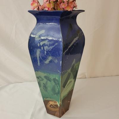 Mangum Pottery Glazed Vase and Silk Cherry Blossoms (GR-DW)