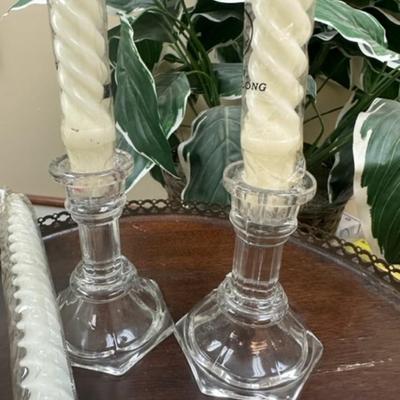 Glass candle stick holders and bobeches drip protectors