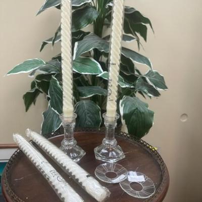 Glass candle stick holders and bobeches drip protectors