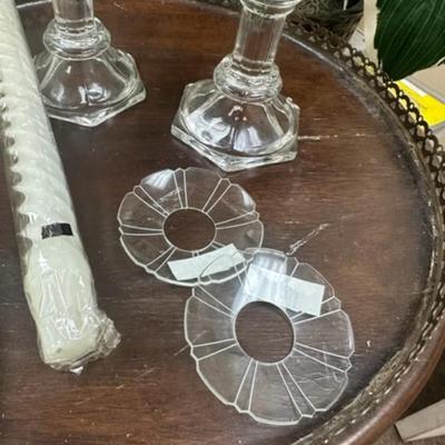 Glass candle stick holders and bobeches drip protectors