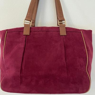 Burgundy Suede Leather Handled Bag