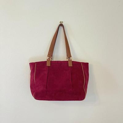 Burgundy Suede Leather Handled Bag