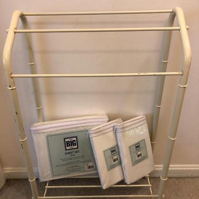 Metal Towel Rack & New Kohl Twin Sheets w/ Pillow Cases -Lot 157