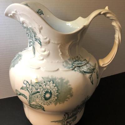 Antique Alba China Bona Fama Melior Zona Aurea Teal Large Pitcher -Lot 161