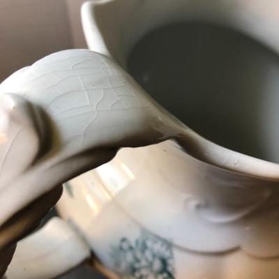 Antique Alba China Bona Fama Melior Zona Aurea Teal Large Pitcher -Lot 161