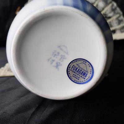 ASIAN TEAPOT-VASE AND HAND FANS
