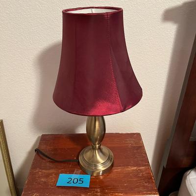 Brass bedside lamp with Red shade