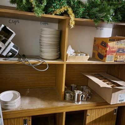 Wood Cabinet with everything on shelves