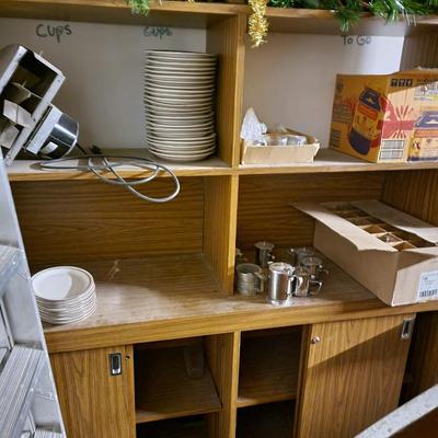 Wood Cabinet with everything on shelves